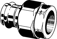 Bronze dielectric union fitting with 1/2" press connections on both ends.