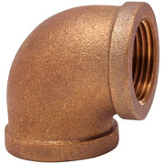 Bronze pipe elbow with 90-degree bend and threaded female connections on both ends.
