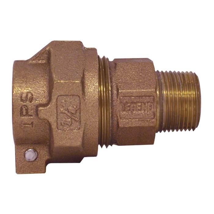 Bronze pipe coupling with female IPS connection on left and male threaded connection on right.