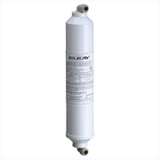 White cylindrical Elkay Aqua Sentry replacement filter with gray connector ports at top and bottom.