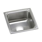 Stainless steel square drop-in bar sink with single bowl and drain hole, brushed finish.