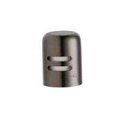 Antique steel cylindrical air gap with two horizontal slots and rounded top.