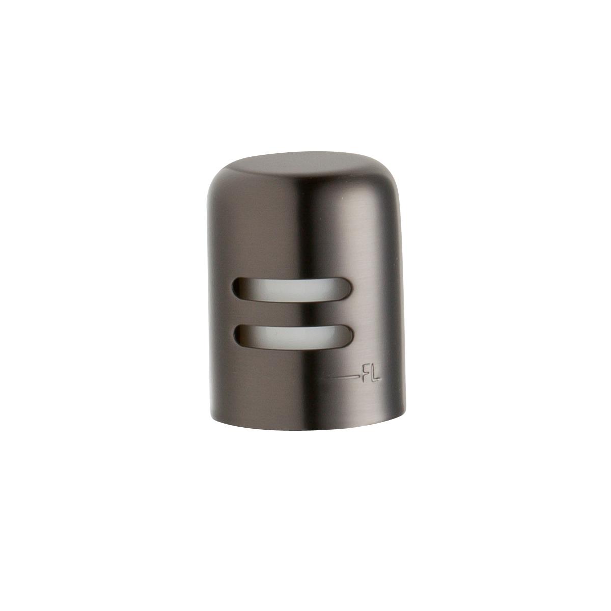 Antique steel cylindrical air gap with two horizontal slots and rounded top.
