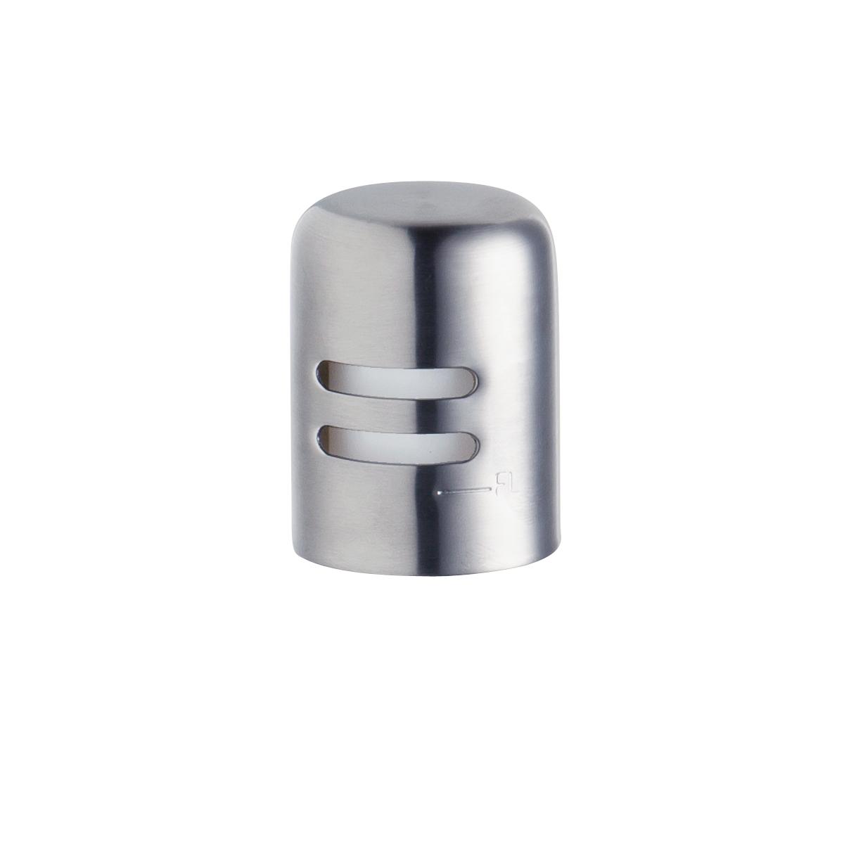 Chrome cylindrical faucet air gap with two horizontal slot openings.