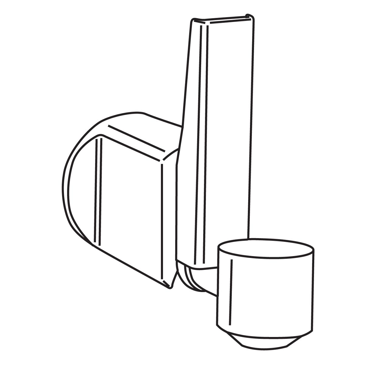 Chrome glass filler with tall vertical spout and cup collection basin shown in line drawing.