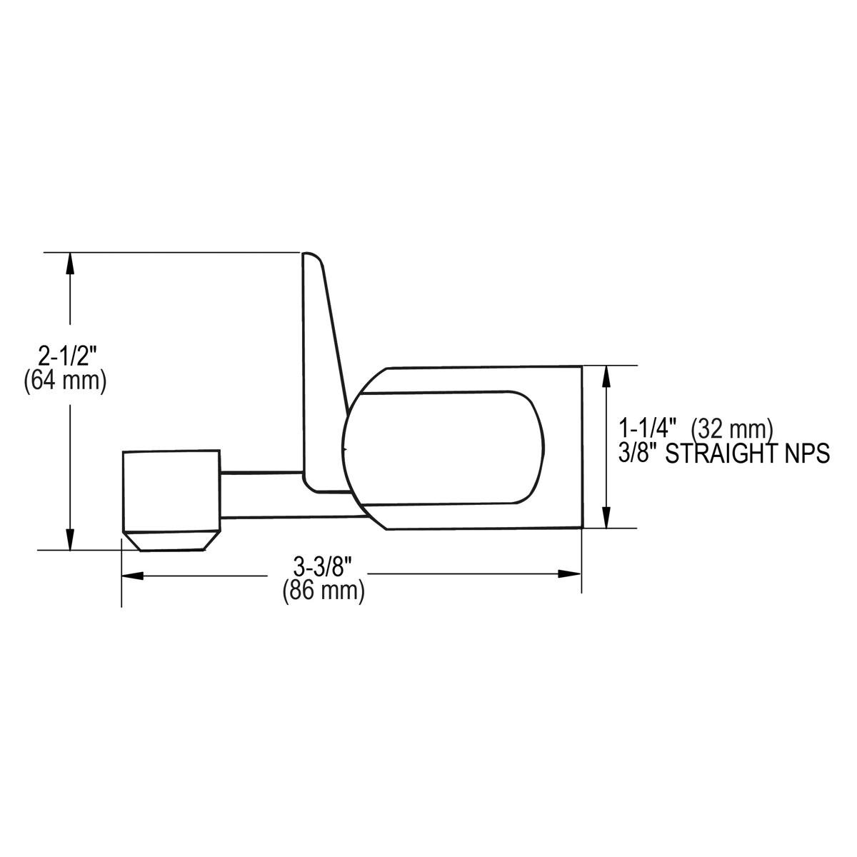 Chrome glass filler with rounded spout and straight NPS connection, dimensions shown.