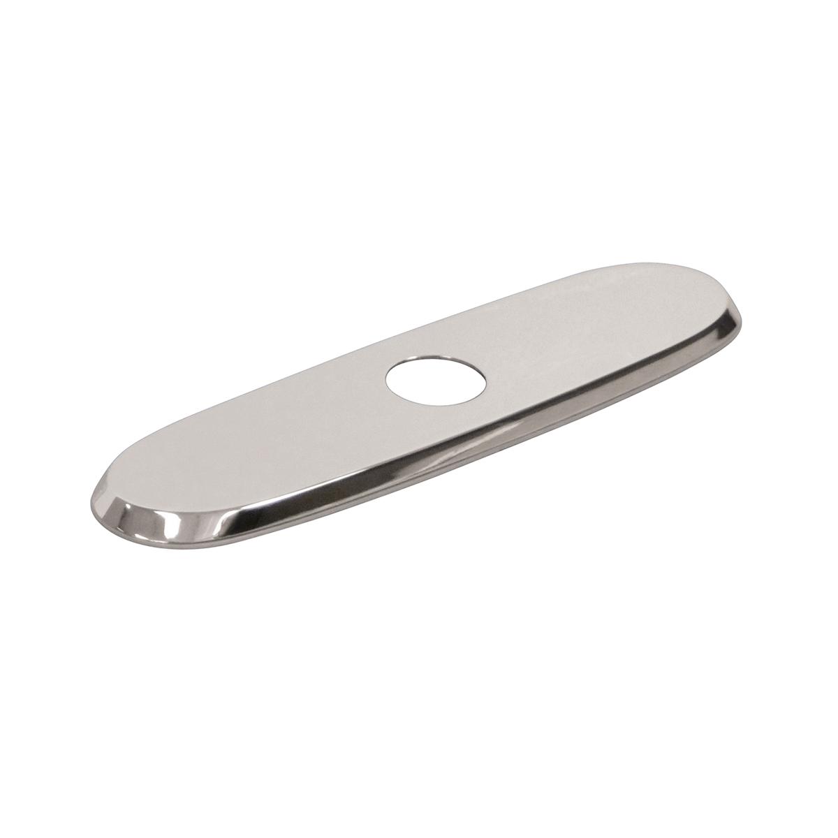 Lustrous steel deck plate with oval shape and single center hole opening.