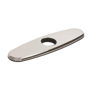 Lustrous steel deck plate with single circular hole and rounded edges.