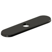 Black stainless steel deck plate with one center hole and rounded edges.