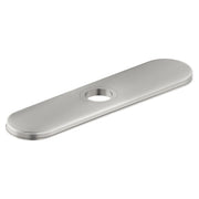 Lustrous steel deck plate with one circular hole, elongated oval shape with rounded edges.