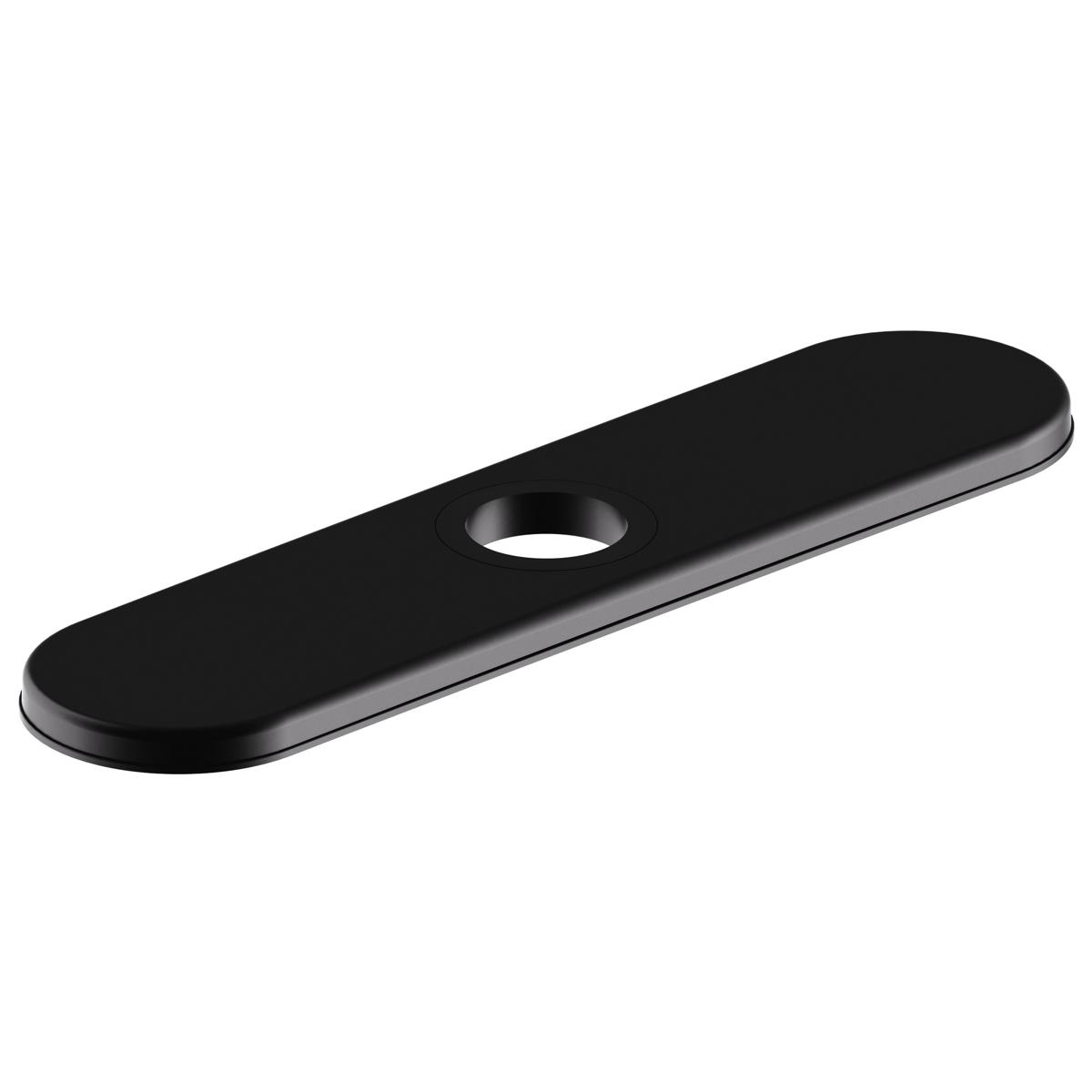 Matte black elongated deck plate with single center hole and rounded edges.