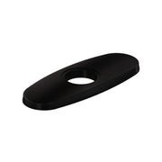 Matte black oval deck plate with single center hole for 3-hole bar faucet installation.