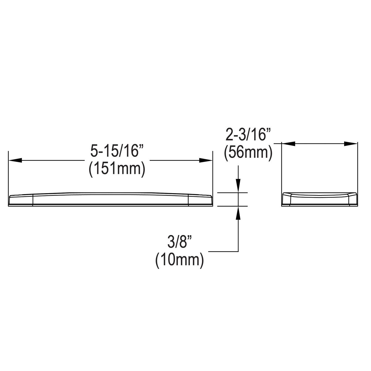Matte black 3-hole faucet deck plate with dimensions shown in front and side views.