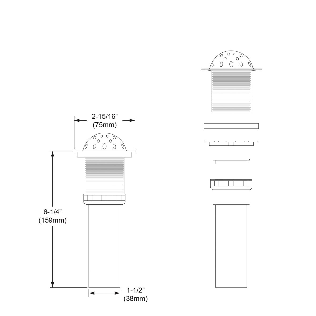 Elkay 2" Drain Fitting Chrome Plated Brass Beehive Strainer