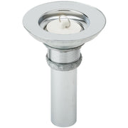 Elkay sink drain with white rubber stopper, metal collar and threaded body for under-sink installation.
