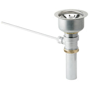 Chrome drain fitting with lever operated mechanism and slotted basin cup.
