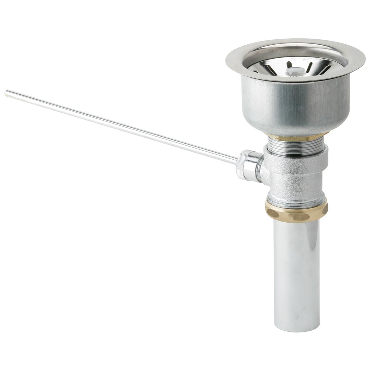 Chrome drain fitting with lever operated mechanism and slotted basin cup.