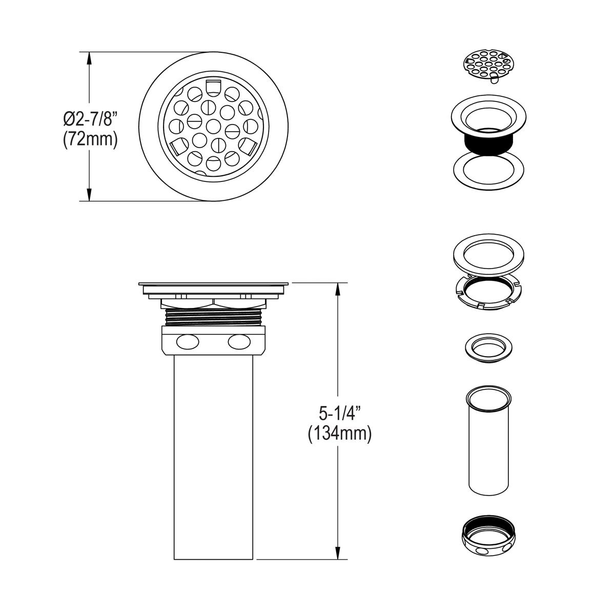 Elkay Drain Fitting 2" Type 316 Stainless Steel Body Grid Strainer and Tailpiece