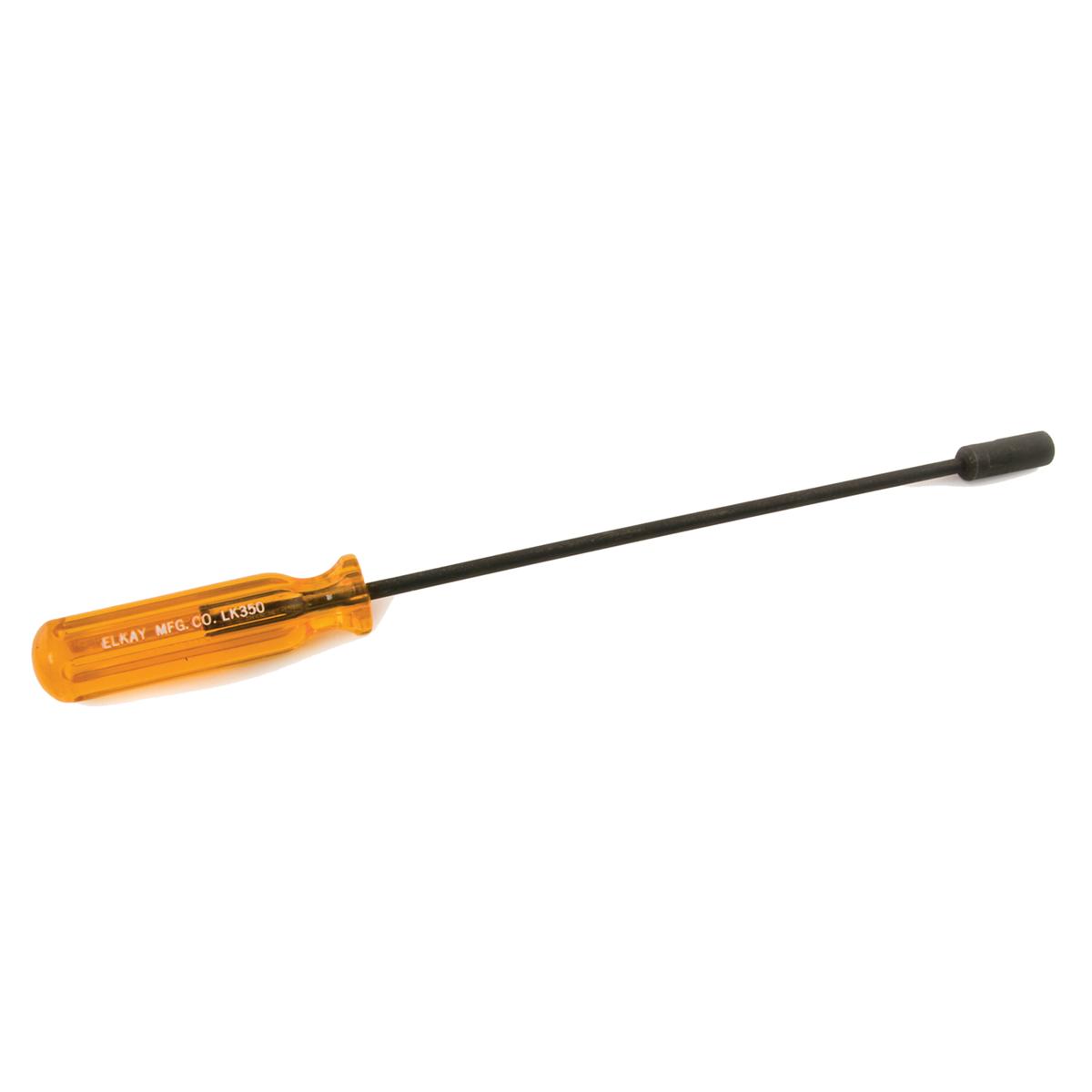 Elkay extra long screwdriver with orange handle and black shaft with gray rubber grip end.