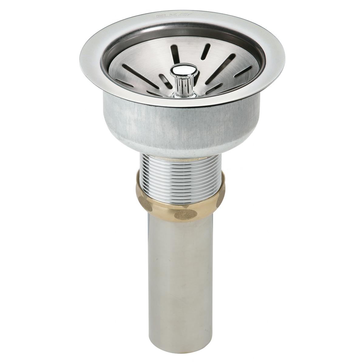 Stainless steel drop-in sink bowl with single bubbler faucet and drain strainer visible from above.