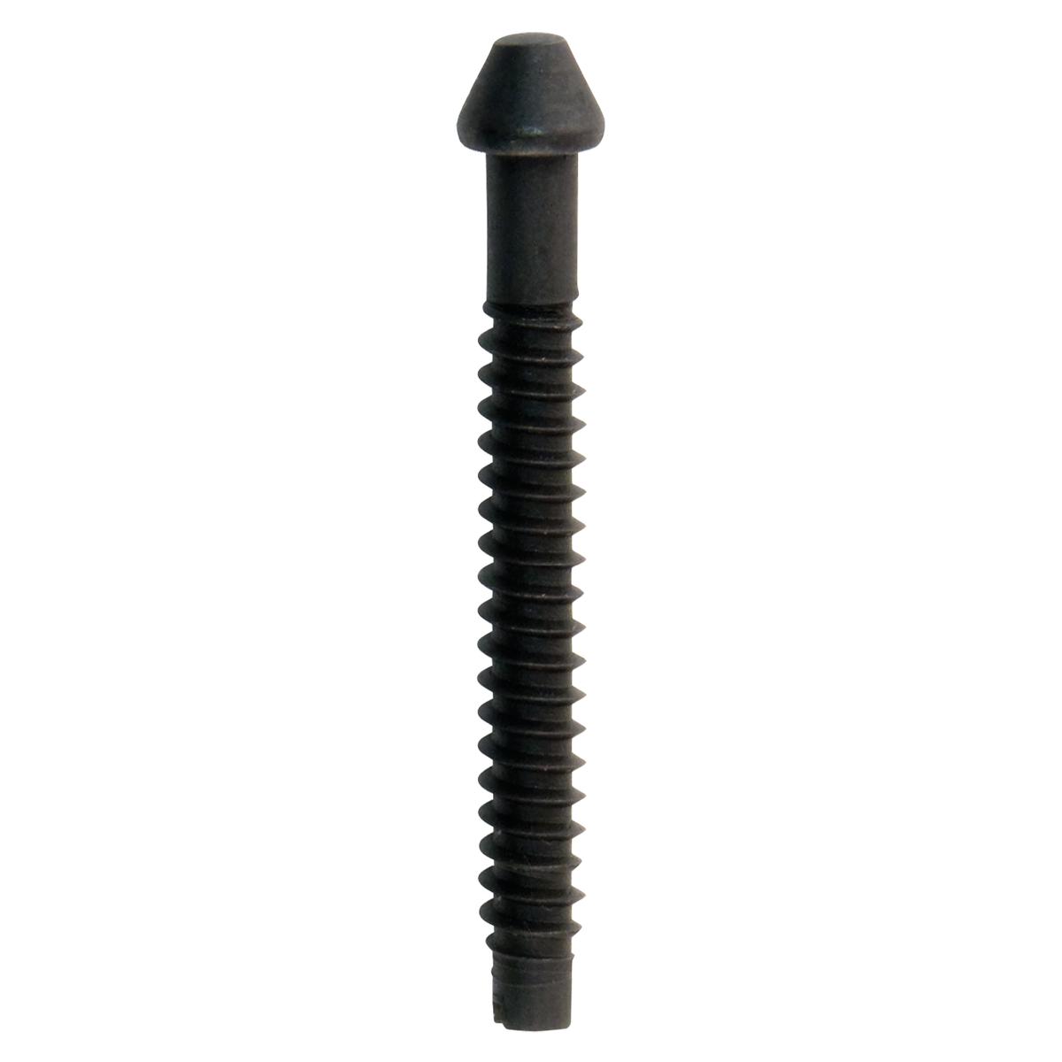 Black extra long screw with conical head and threaded shaft.