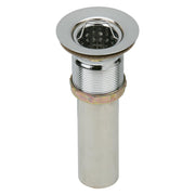 Nickel-plated brass drain fitting with stainless steel strainer basket and threaded body for sink installation.