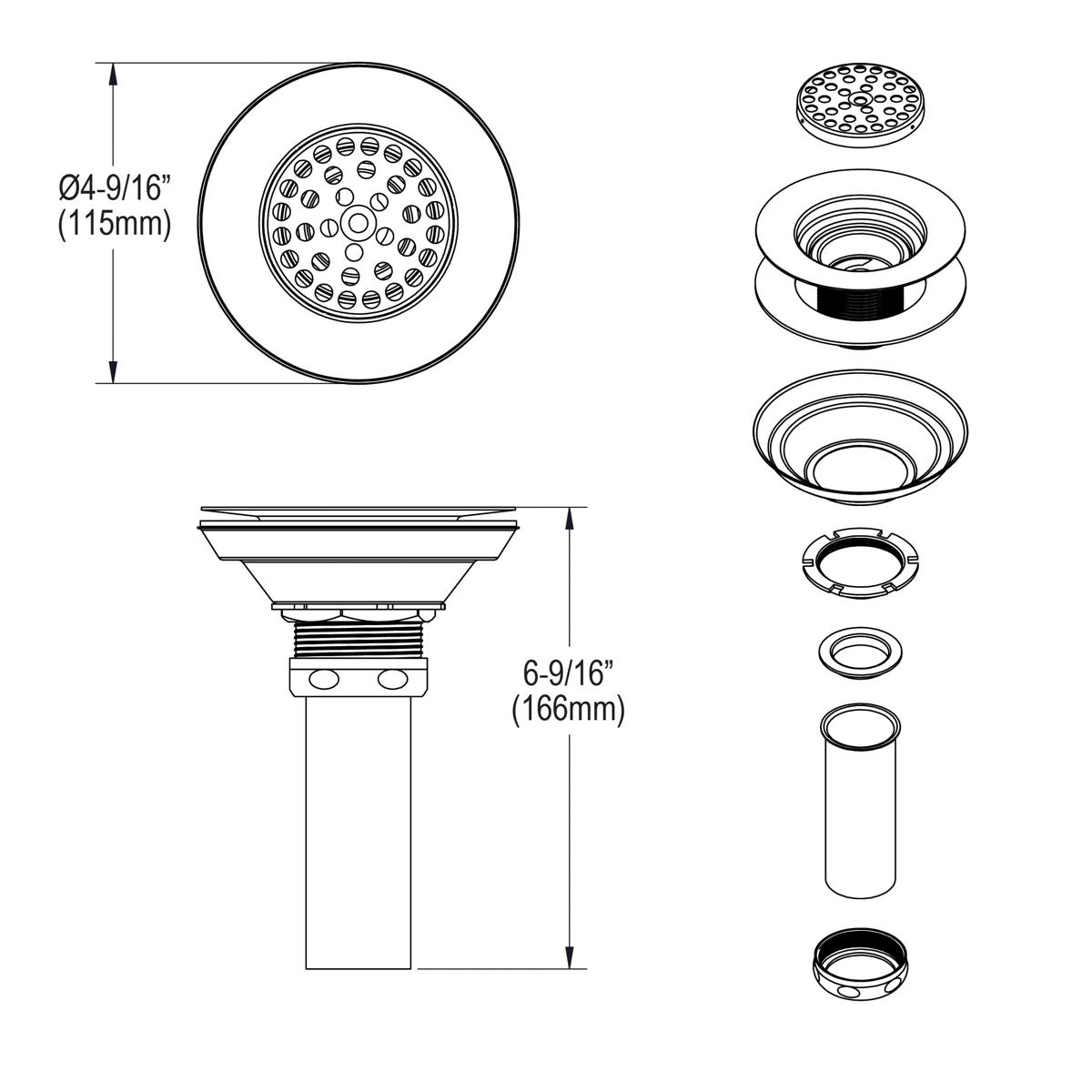 Elkay 3-1/2" Drain Type 316 Stainless Steel Body Strainer and Tailpiece