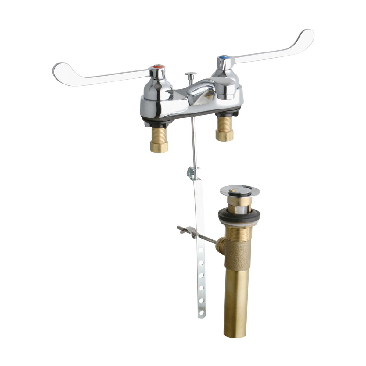 Elkay 4" Centerset with Exposed Deck Faucet with Pop-up Drain Integral Spout 6" Wristblade Handles