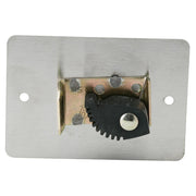 Stainless steel hose hanger with brushed finish, metal bracket mechanism, and serrated black rubber grip pad.