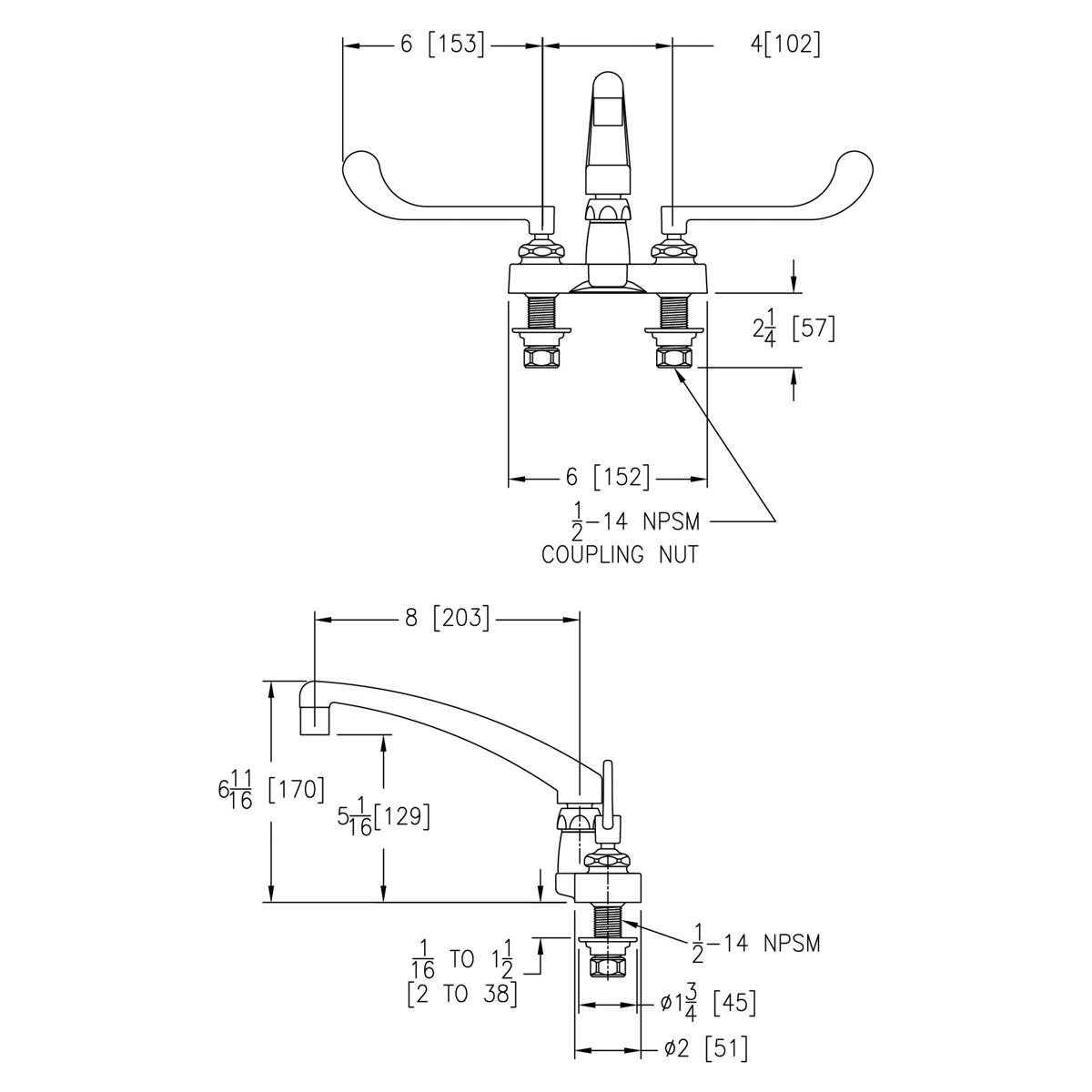 Elkay 4" Centerset with Exposed Deck Faucet with 8" Arc Tube Spout 6" Wristblade Handles