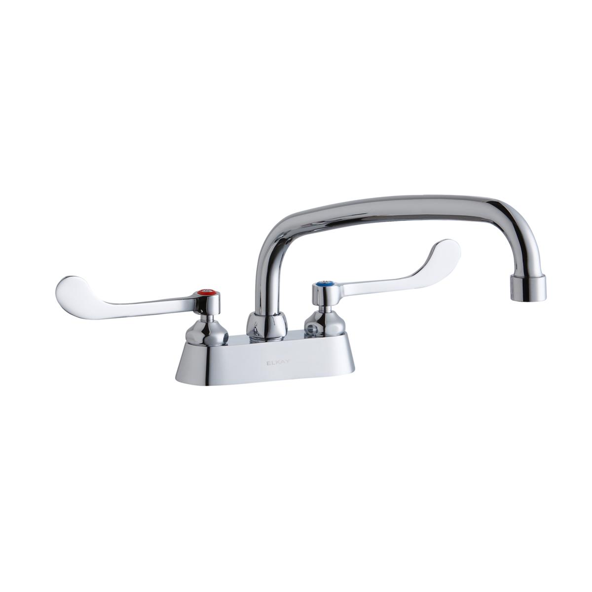 Elkay 4" Centerset with Exposed Deck Faucet with 12" Arc Tube Spout 6" Wristblade Handles