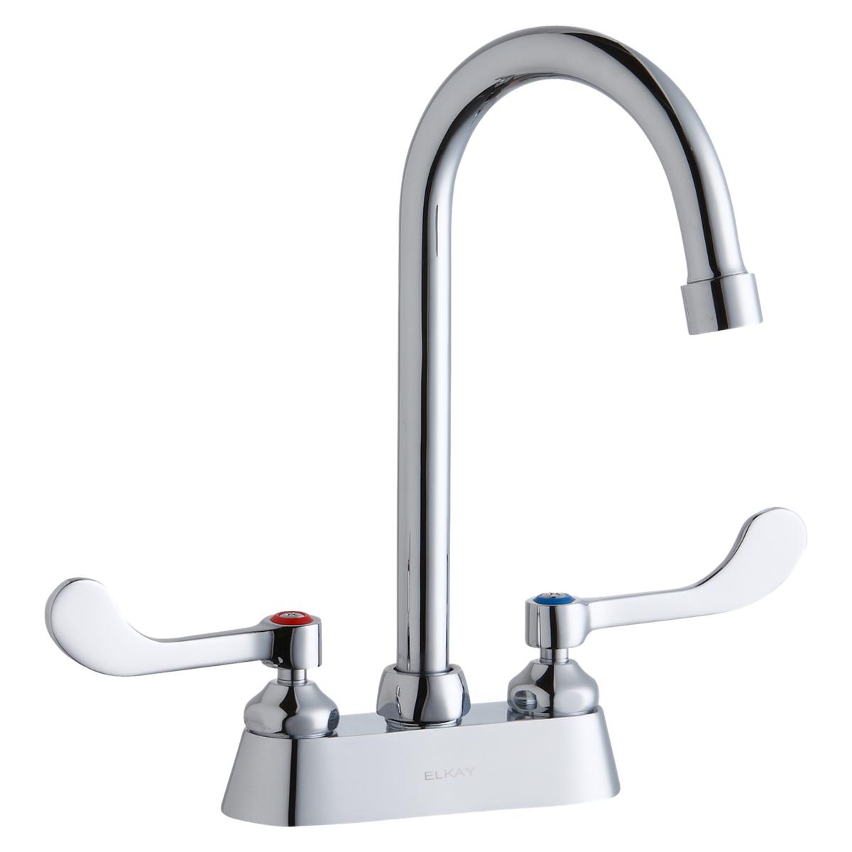 Elkay 4" Centerset with Exposed Deck Faucet with 5" Gooseneck Spout 4" Wristblade Handles Chrome