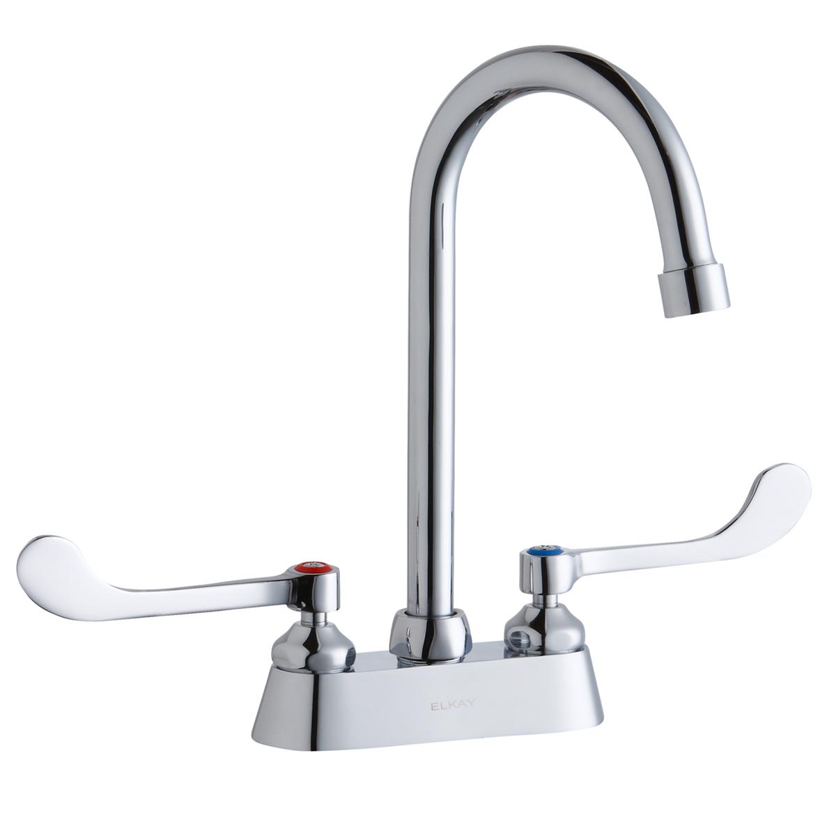 Elkay 4" Centerset with Exposed Deck Faucet with 5" Gooseneck Spout 6" Wristblade Handles Chrome