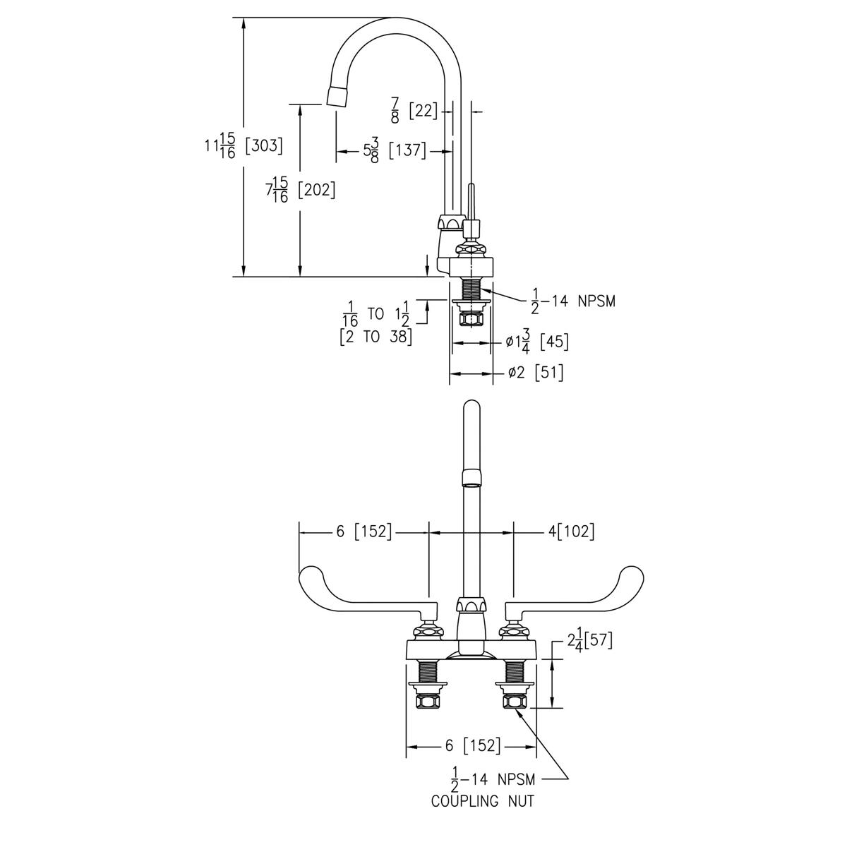 Elkay 4" Centerset with Exposed Deck Faucet with 5" Gooseneck Spout 6" Wristblade Handles Chrome