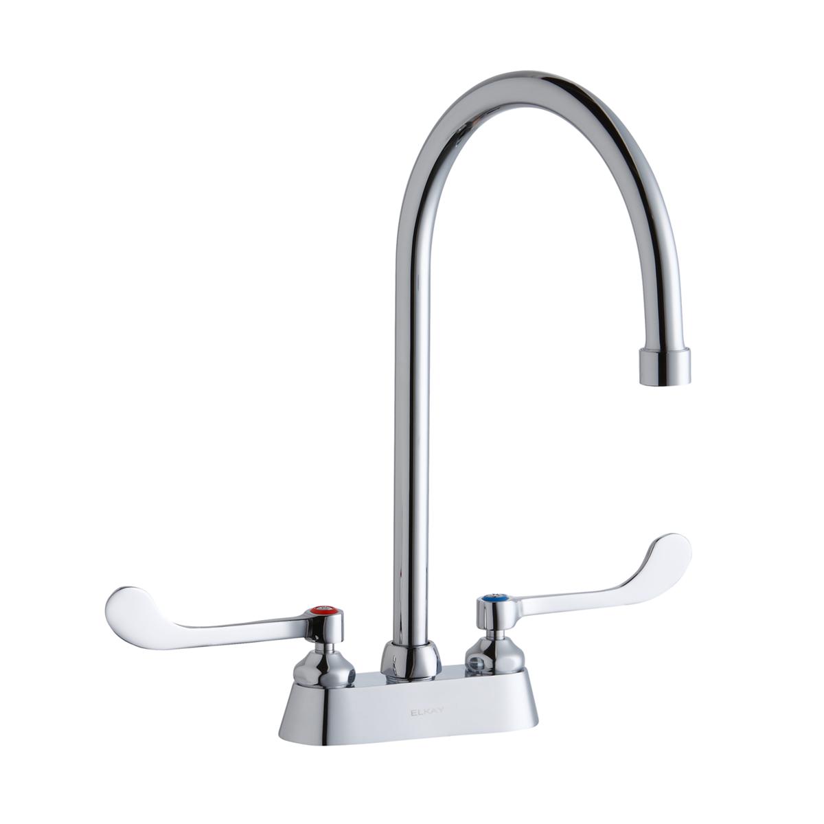 Elkay 4" Centerset with Exposed Deck Faucet with 8" Gooseneck Spout 6" Wristblade Handles Chrome