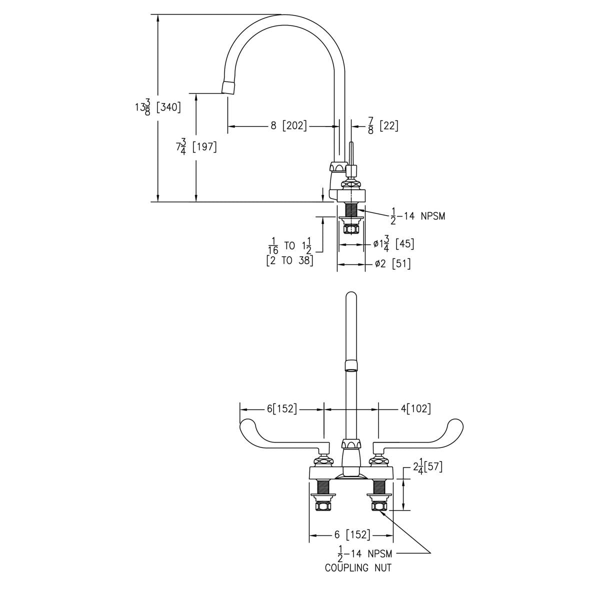 Elkay 4" Centerset with Exposed Deck Faucet with 8" Gooseneck Spout 6" Wristblade Handles Chrome