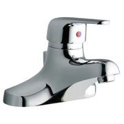 Chrome bathroom faucet with single wristblade handle, integrated spout, and pop-up drain assembly.