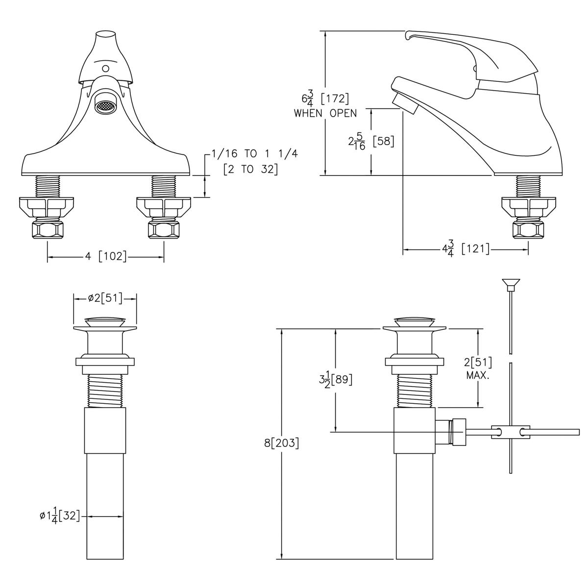 Elkay 4" Centerset with Exposed Deck Lavatory Faucet Pop-Up Drain Integral Spout Single Control 4" Wristblade Handle