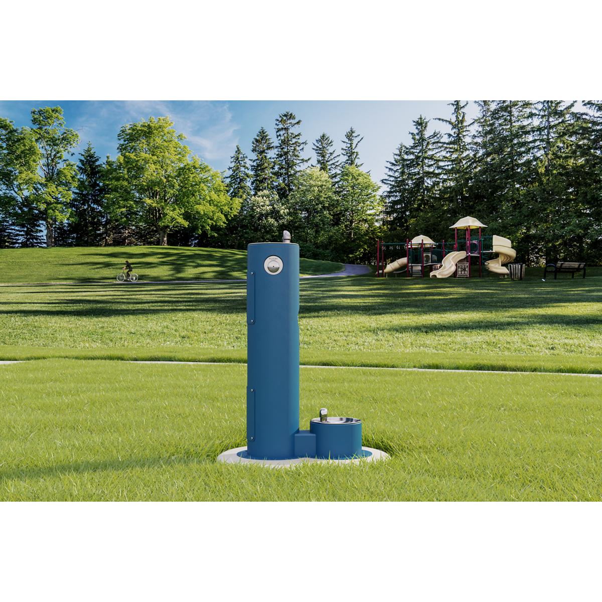 Elkay Outdoor Pedestal Fountain with Pet Station Non-Filtered Non-Refrigerated Blue