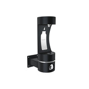 Black wall-mounted bottle filling station with single spout and bottle display window.