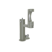 Gray pedestal water filling station with upper bottle filler and lower pet bowl station.