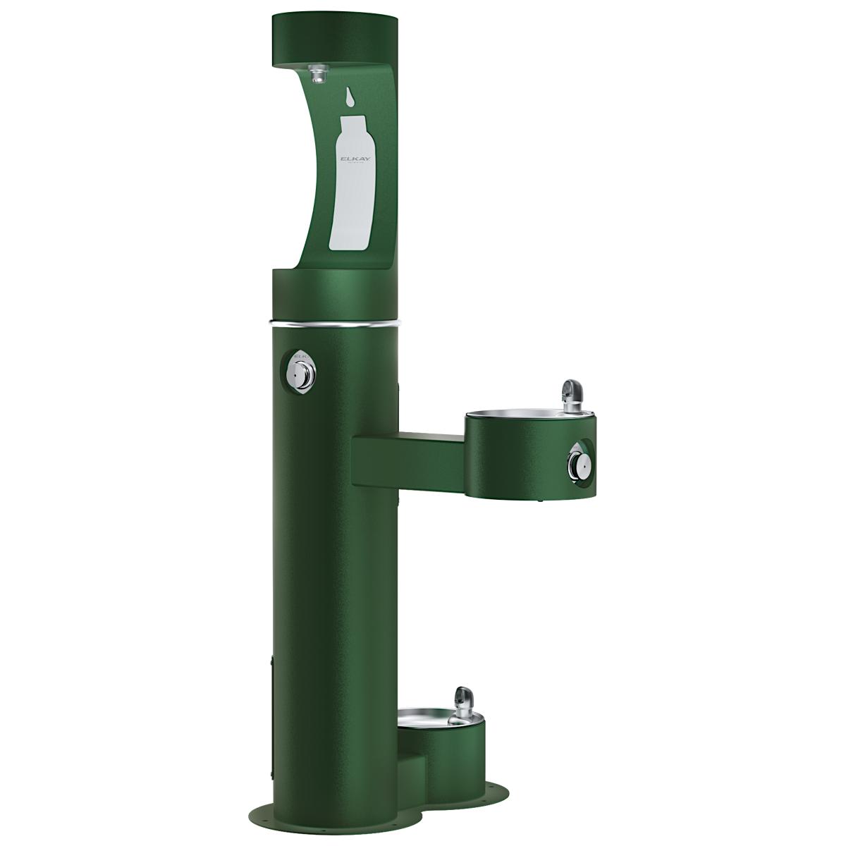 Elkay Outdoor ezH2O Upper Bottle Filling Station Bi-Level Pedestal with Pet Station NonFilter NonRefrige FreezeResist Evergreen