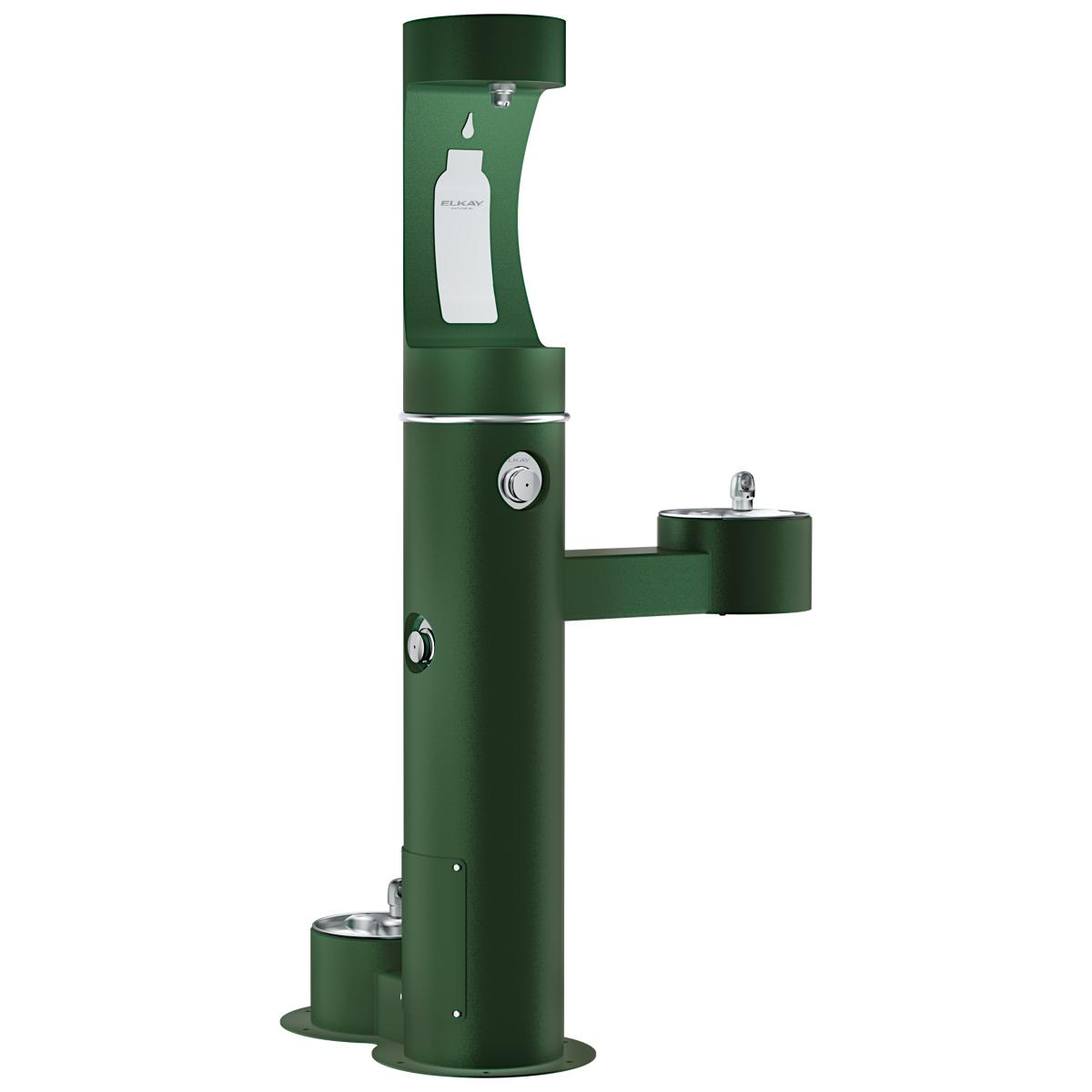 Elkay Outdoor ezH2O Upper Bottle Filling Station Bi-Level Pedestal with Pet Station NonFilter NonRefrige FreezeResist Evergreen