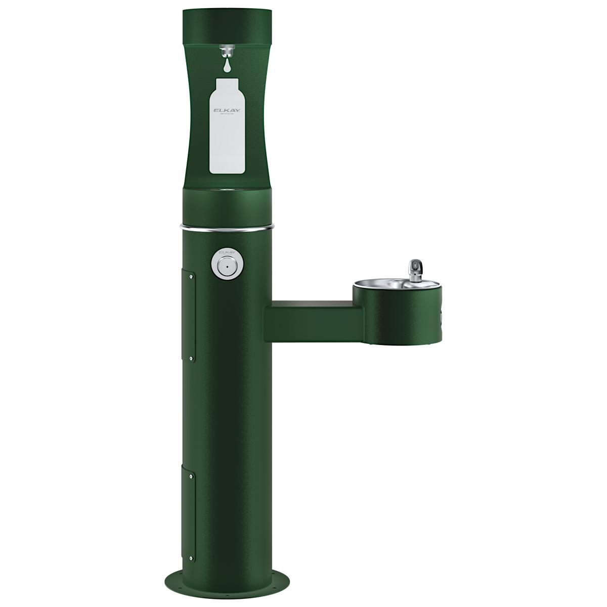 Elkay Outdoor ezH2O Upper Bottle Filling Station Bi-Level Pedestal Non-Filtered Non-Refrigerated Freeze Resistant Evergreen