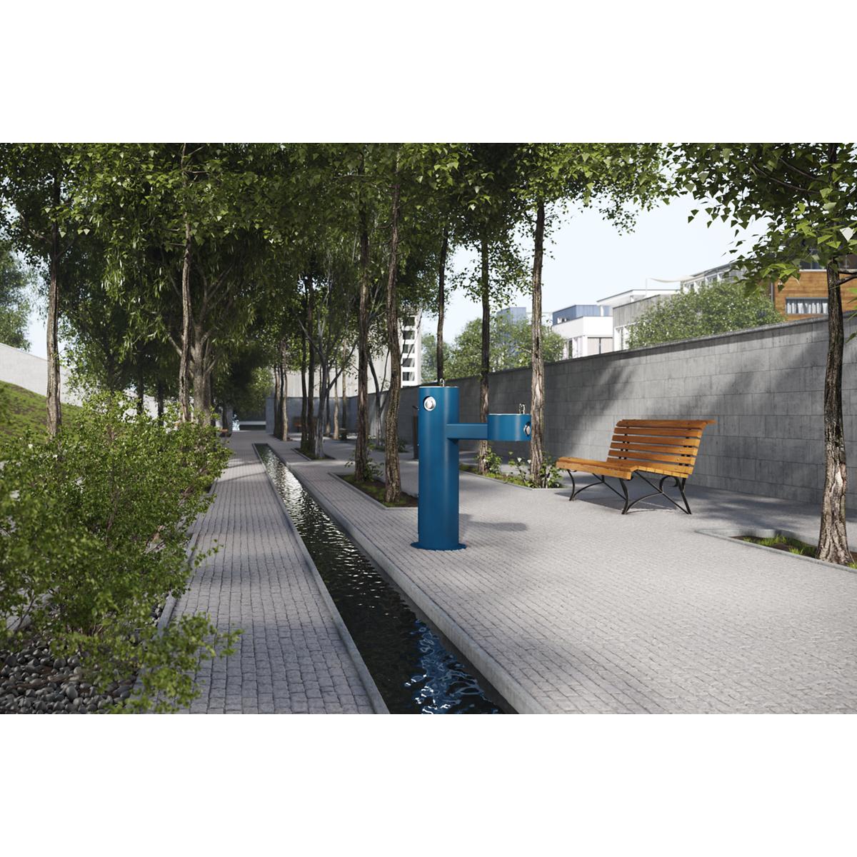 Elkay Outdoor Bi-Level Pedestal Fountain Non-Filtered Non-Refrigerated Blue