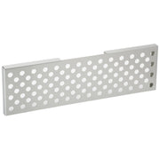 Chrome plated brass perforated cover plate with evenly spaced round holes in a rectangular design.