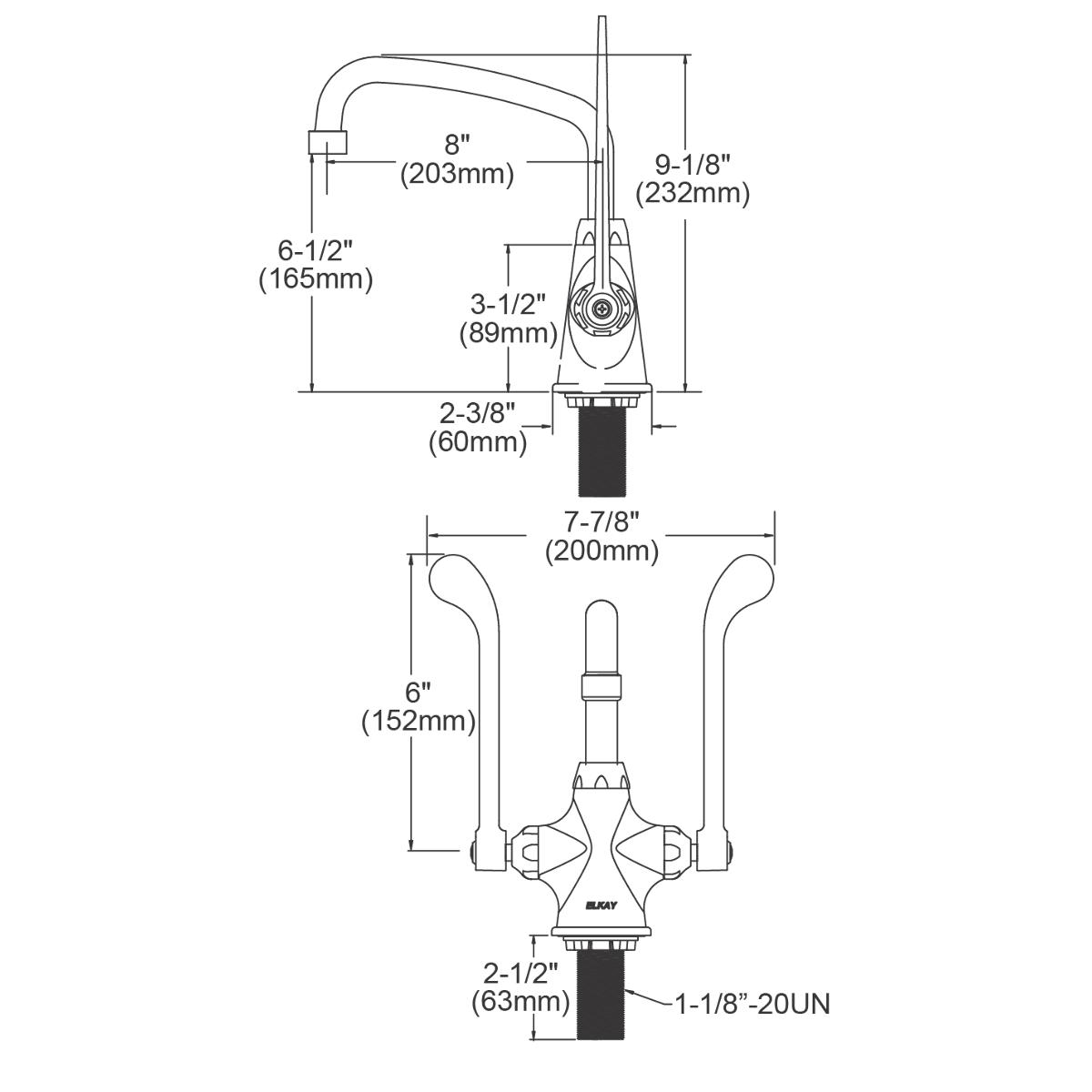 Elkay Single Hole with Concealed Deck Faucet with 8" Arc Tube Spout 6" Wristblade Handles Chrome