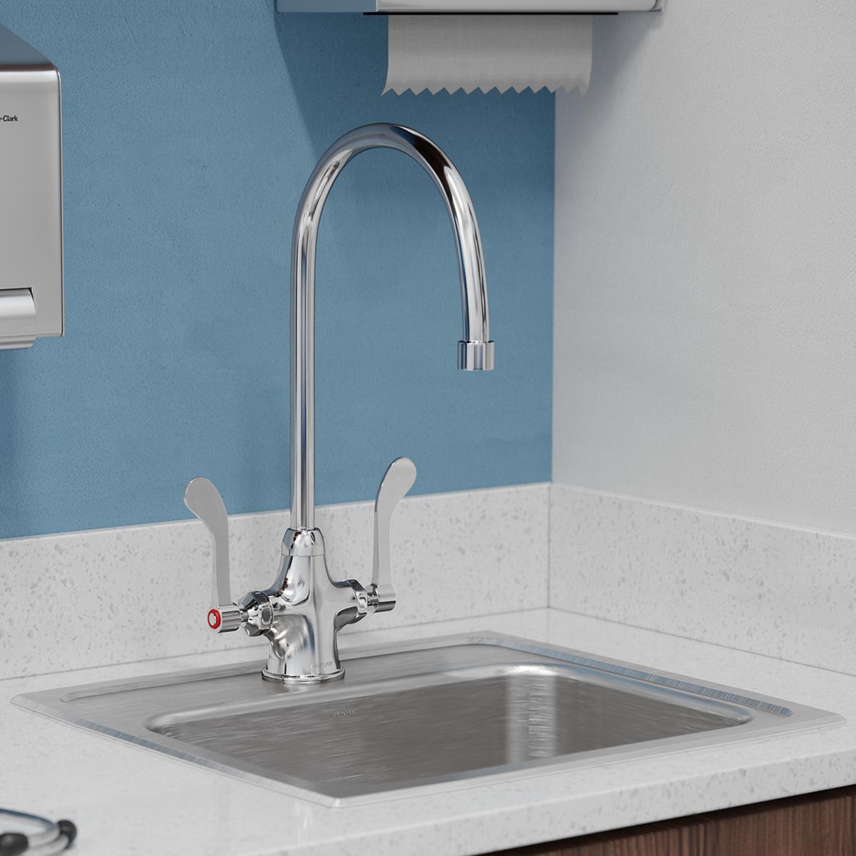 Elkay Single Hole with Concealed Deck Faucet with 8" Gooseneck Spout 4" Wristblade Handles Chrome