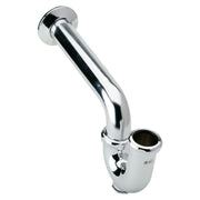 Polished chrome P-trap with curved pipe section and removable cleanout plug at bottom.