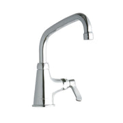 Chrome single-hole faucet with arched spout and lever handle.
